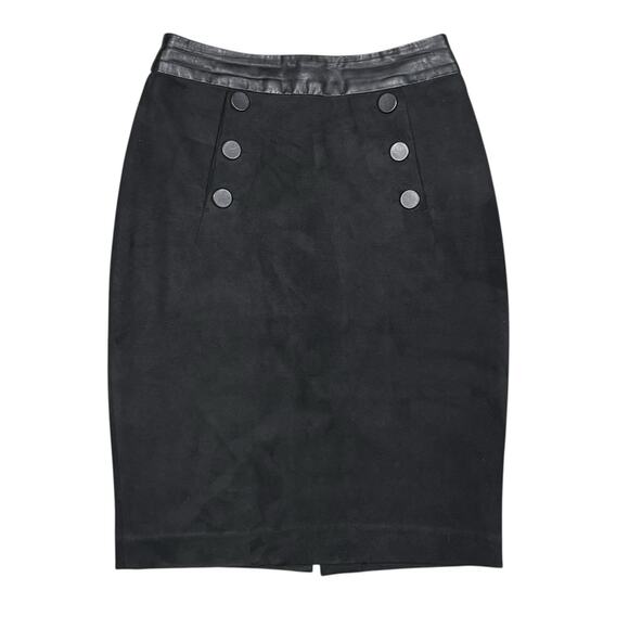 H&M Black Pencil Skirt Mid-Rise Knee Length Skirt Back Zip Buttons Womens Size 2 - Picture 1 of 10